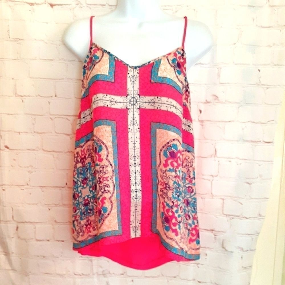 NWOT Madison Marcus Pink Baroque Print Sleeveless Silk A-Line Top Sz.S MSRP $228